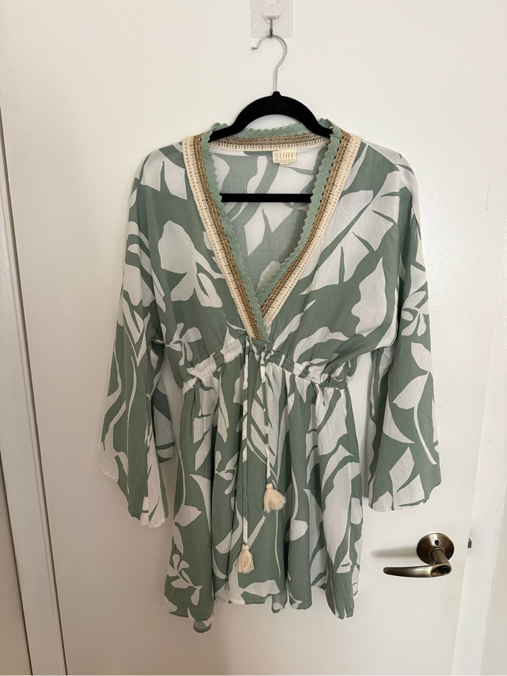 Surf Gypsy Crochet and Leaf Print Dress